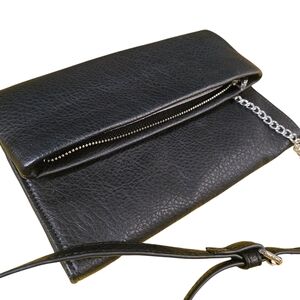 I.N.C International Concepts Black Faux Leather Fold Over Crossbody Clutch, Purs